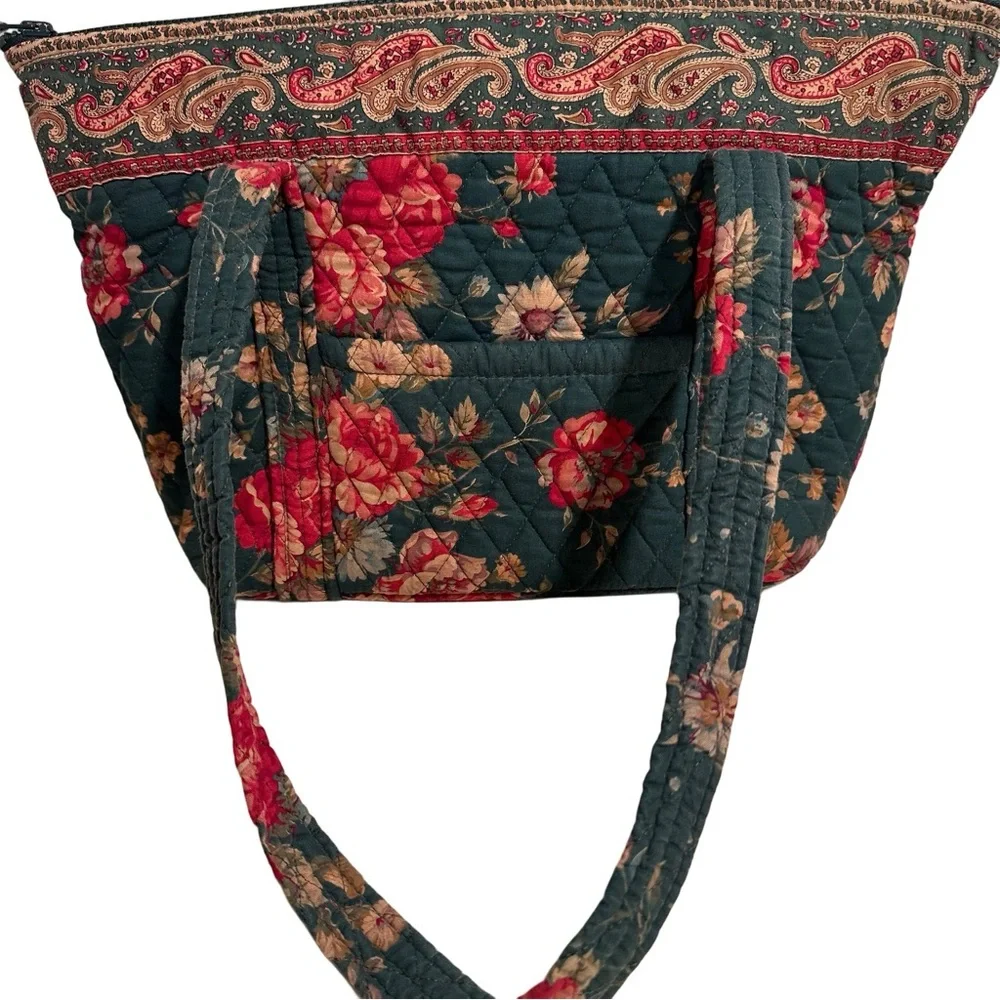 80s Vintage Vera Bradley Greenbriar Red Roses Quilted Floral Tote Shoulder Bag